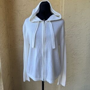Curations × Amy Morrison Cashmere-Blend Zip-Front Hoodie Sz XS Ivory Cardigan